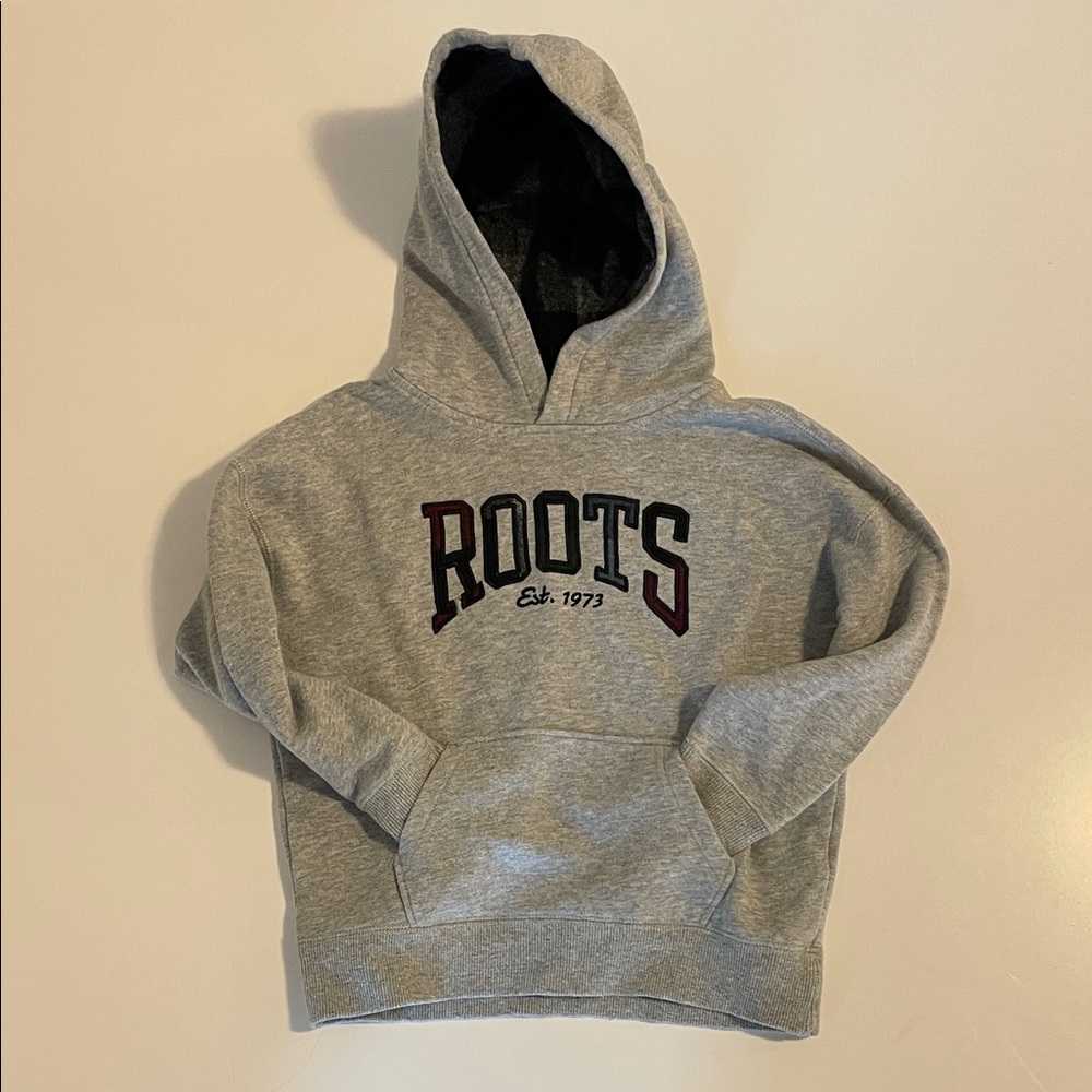 Roots Kids Gray Pullover Hoodie - Buffalo Check - Size 5T